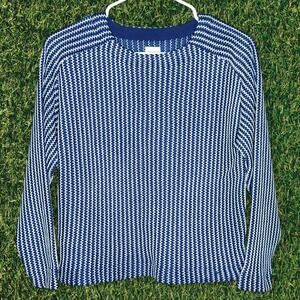 Blue & White Beachy Textured Mesh Knit Top